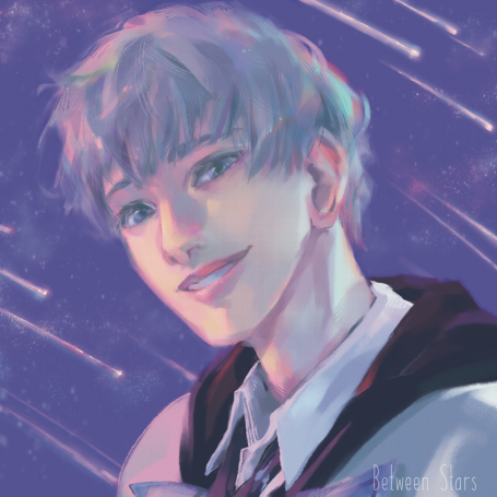 Xavier from love and deepspace in front of shooting stars